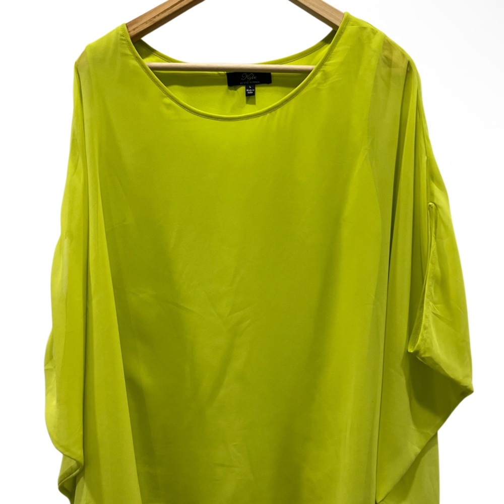Kyle by Kyle Richards Neon Yellow Batwing Blouse Women’s Size Large - Picture 2 of 7